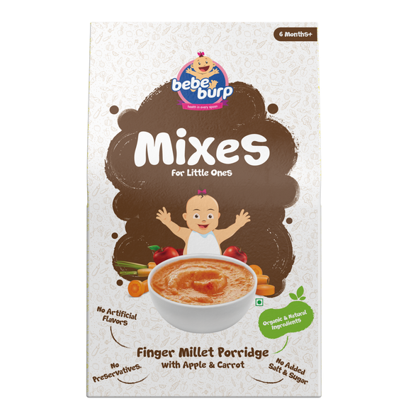 Natural Baby Food Instant Mix Finger Millet Porridge with Apple & Carrot | By Bebe Burp | For USA | 7.05 Oz | 0.44 lbs