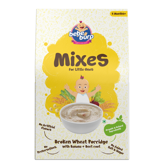 Natural Baby Food Instant Mix Broken Wheat Porridge with Banana & Beetroot | By Bebe Burp | For USA | 7.05 Oz | 0.44 lbs