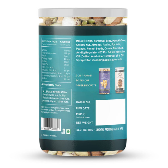 Roasted Nutty Trail Mix Roasted Cashew, Almond, Makahana. Peanuts, Raisins, Sunflower Seed, Pumpkin Seed | By Healthy Treat | For USA | 7.05 Oz | 0.44 lbs
