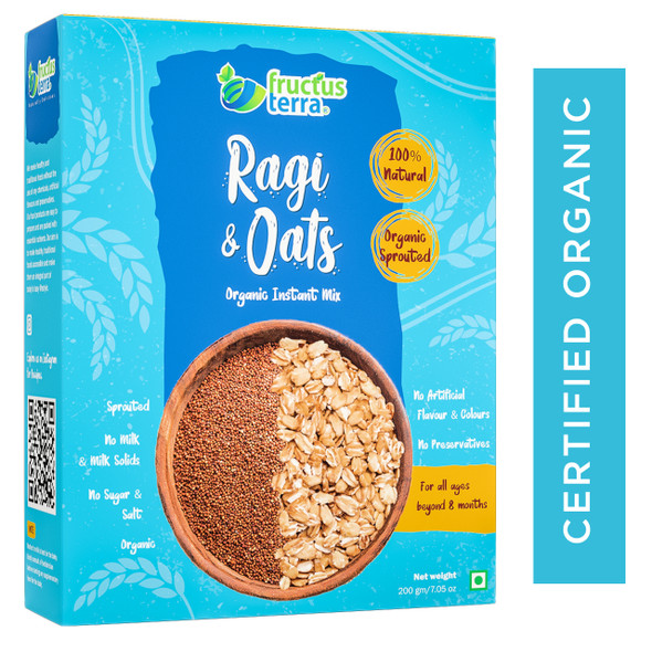 RAGI & OATS INSTANT PORRIDGE MIX | By Fructus Terra | For USA | 7.05 Oz | 0.44 lbs