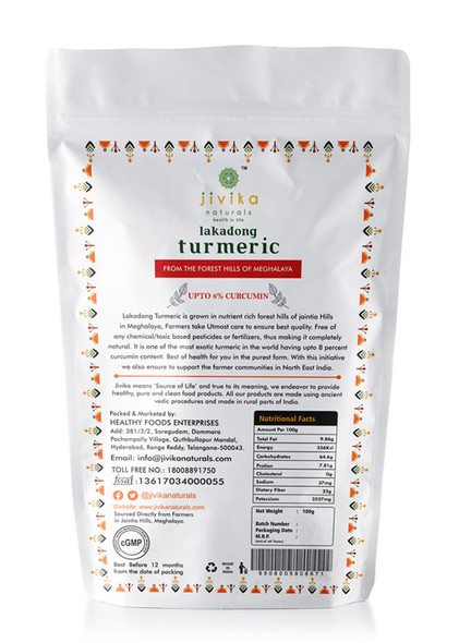 Lakadong Turmeric High Curcumin Upto 9% - 100gms | By jivika Naturals | For USA | 3.53 Oz | 0.22 lbs