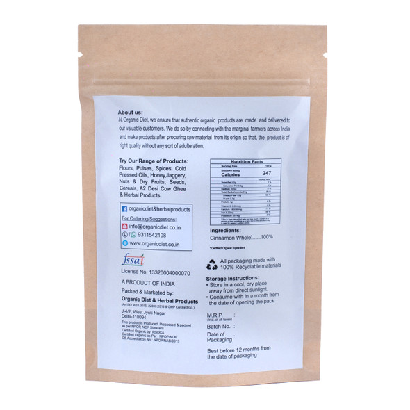 Cinnamon Whole(Dalchini Sabut) | By Organic Diet | For USA | 1.76 Oz | 0.11 lbs