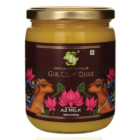 Vedic Hand Churned Bilona A2 Gir Cow Ghee 500ml | By jivika Naturals | For USA | 17.64 Oz | 1.1 lbs
