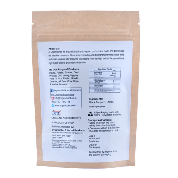 Black Pepper(Kali Mirch) | By Organic Diet | For USA | 1.76 Oz | 0.11 lbs