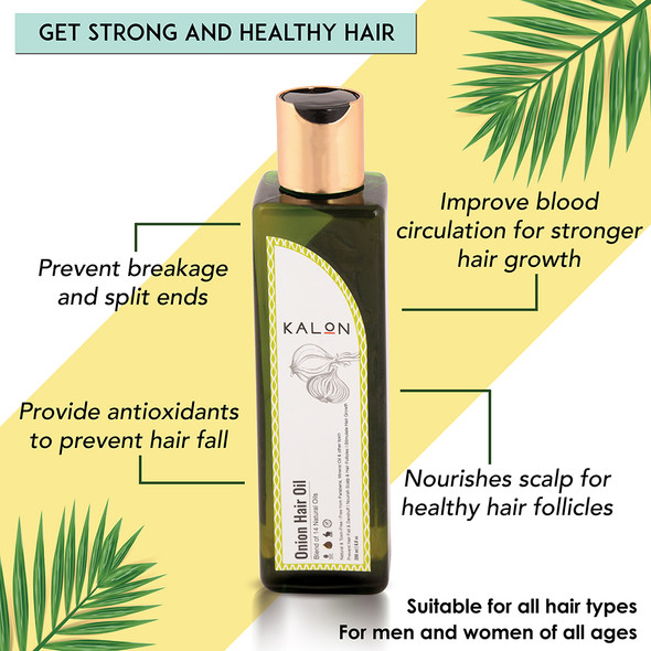 Onion Hair Oil - Blend of 14 Natural Oils | By Kalon Natural | For USA | 7.76 Oz | 0.48 lbs