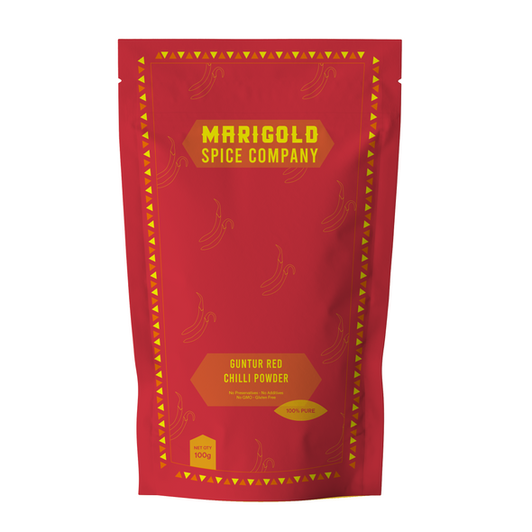 GUNTUR RED CHILLI POWDER - PACK OF 5 | 100% NATURAL | 100gms Each | By Marigold Spice Company | For USA |   3.53 oz  |   0.22 lbs