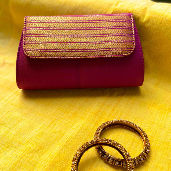 Clutch Purse- Solid Purple with Golden Jari | | By Upcyclie | For USA | 4.18 Oz | 0.26 lbs