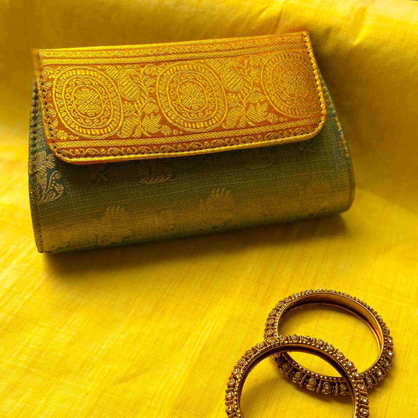 Clutch Purse- Orange border with Golden Butta | | By Upcyclie | For USA | 4.18 Oz | 0.26 lbs