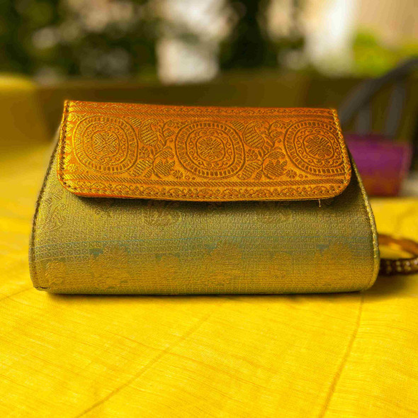 Clutch Purse- Orange border with Golden Butta | | By Upcyclie | For USA | 4.18 Oz | 0.26 lbs