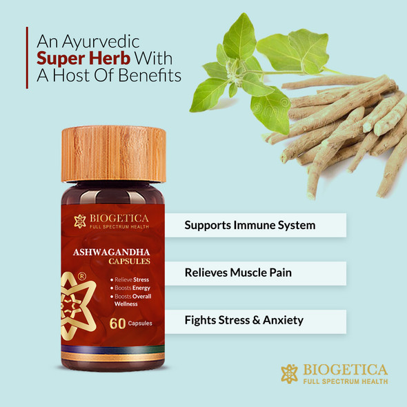 Ashwagandha (Boost Over All Wellness) 60 Capsules | By Biogetica | For USA | 2.82 Oz | 0.18 lbs