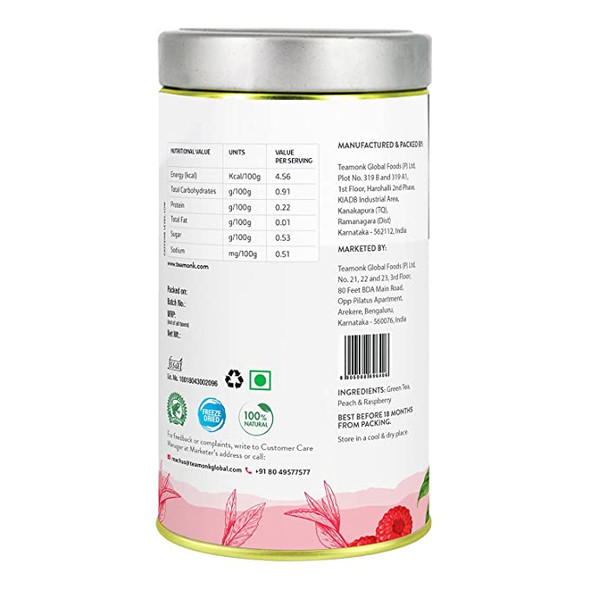Peach Raspberry Green Tea | By Teamonk | For USA | 5.23 Oz | 0.33 lbs