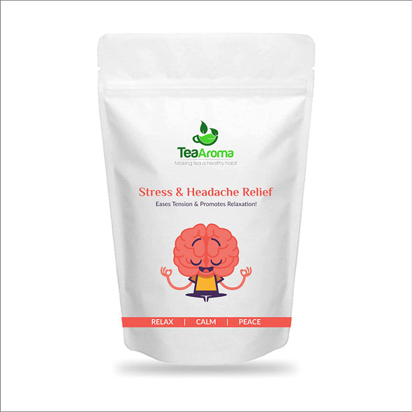 Stress & Headache Relief Tea - Chamomile, Lavender, Valerian root, Sleep tea, Anti depression tea, Restful sleep, Caffeine free  | By Tea Aroma | For USA | 1.76 Oz | 0.11 lbs