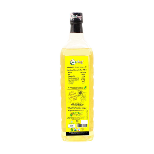 Certified Organic Sunflower Oil 1000ml | By Nutriorg | 33.81 fl Oz