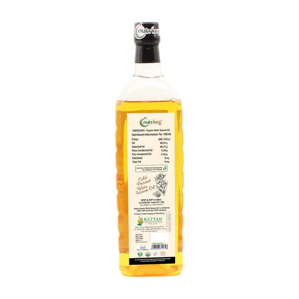 Certified Organic White Sesame Oil 1000ml | By Nutriorg | 33.81 fl Oz