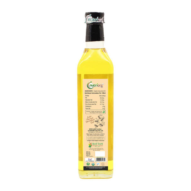 Certified Organic Groundnut Oil 500ml Glass Bottle | By Nutriorg | 16.91 fl Oz