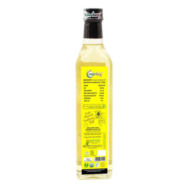 Certified Organic Sunflower Oil 500ml Glass Bottle | By Nutriorg | 16.91 fl Oz