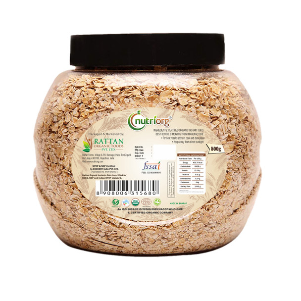 Certified Organic Instant Oats | By Nutriorg | 17.64 Oz | 1.1 lbs