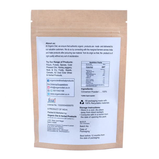 Cinnamon Powder(Dalchini Powder) | By Organic Diet | 1.76 Oz | 0.11 lbs