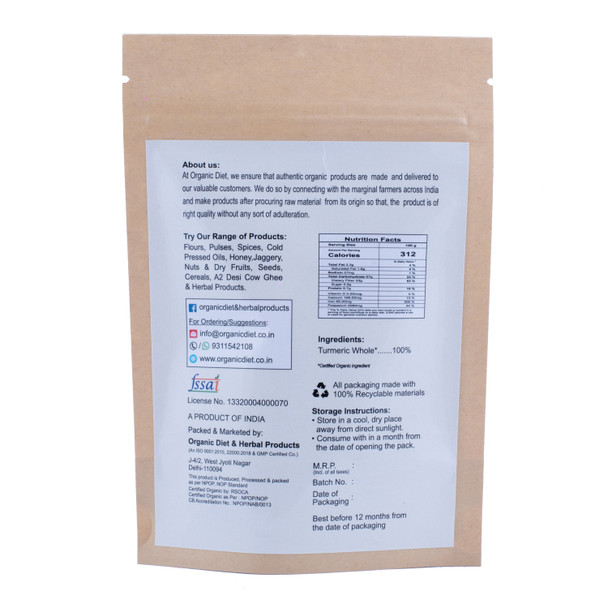 Turmeric Whole(Sabut Haldi) | By Organic Diet | 3.53 Oz | 0.22 lbs