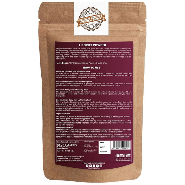 Licorice Powder (Skin Care) |By Ayur Blessing | 3.53 Oz | 0.22 lbs | SU-TQ-MAY20