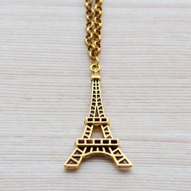Eiffel Tower Paris Gold Plated Pendant With Chain |By Pretty Ponytails | 1.76 Oz | 0.11 lbs | SU-TQ-MAY20