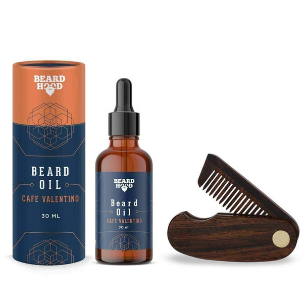 Cafe Valentino Beard Oil And Folding Beard Comb |By Beardhood | 7.05 Oz | 0.44 lbs | SU-TQ-MAY20