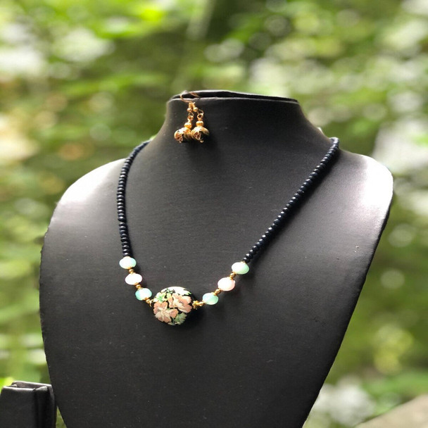 Japanese Tonbodama Bead With Oynx Crystal Chain Necklace |By Beyond Beads | 1.41 Oz | 0.09 lbs | SU-TQ-MAY20