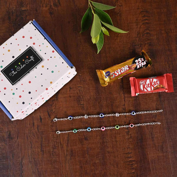 EVIL EYE Bhaiya- Bhabhi Rakhi Set Bracelets with Chocolate |By The Color Craft | 0.71 Oz | 0.04 lbs | SU-TQ-MAY20