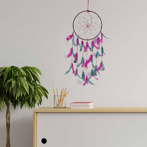 Pink & Green Color Feathers Wall Hanging (Medium) |By Meher Collection | 1.94 Oz | 0.12 lbs | SU-TQ-MAY20