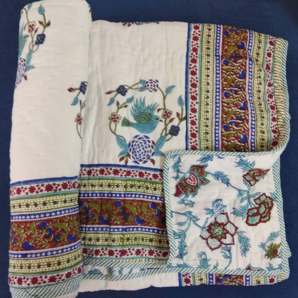 Bird Design 100% Cotton Razai Printed With Natural Colour |By Moriyo | 35.27 Oz | 2.2 lbs | SU-TQ-MAY20