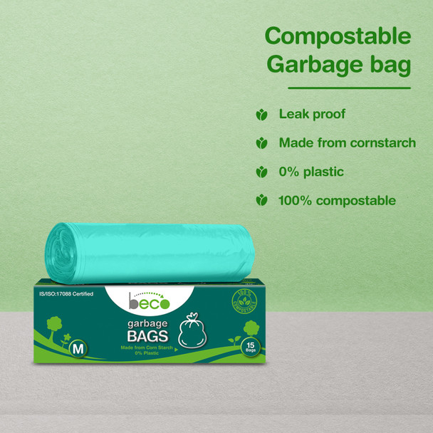 Compostable Small 17 X 19 Inches Garbage Bags/Trash Bags/Dustbin Bags 15 Pieces - Pack of 3 | By BECO | For USA | 14.11 Oz | 0.88 lbs