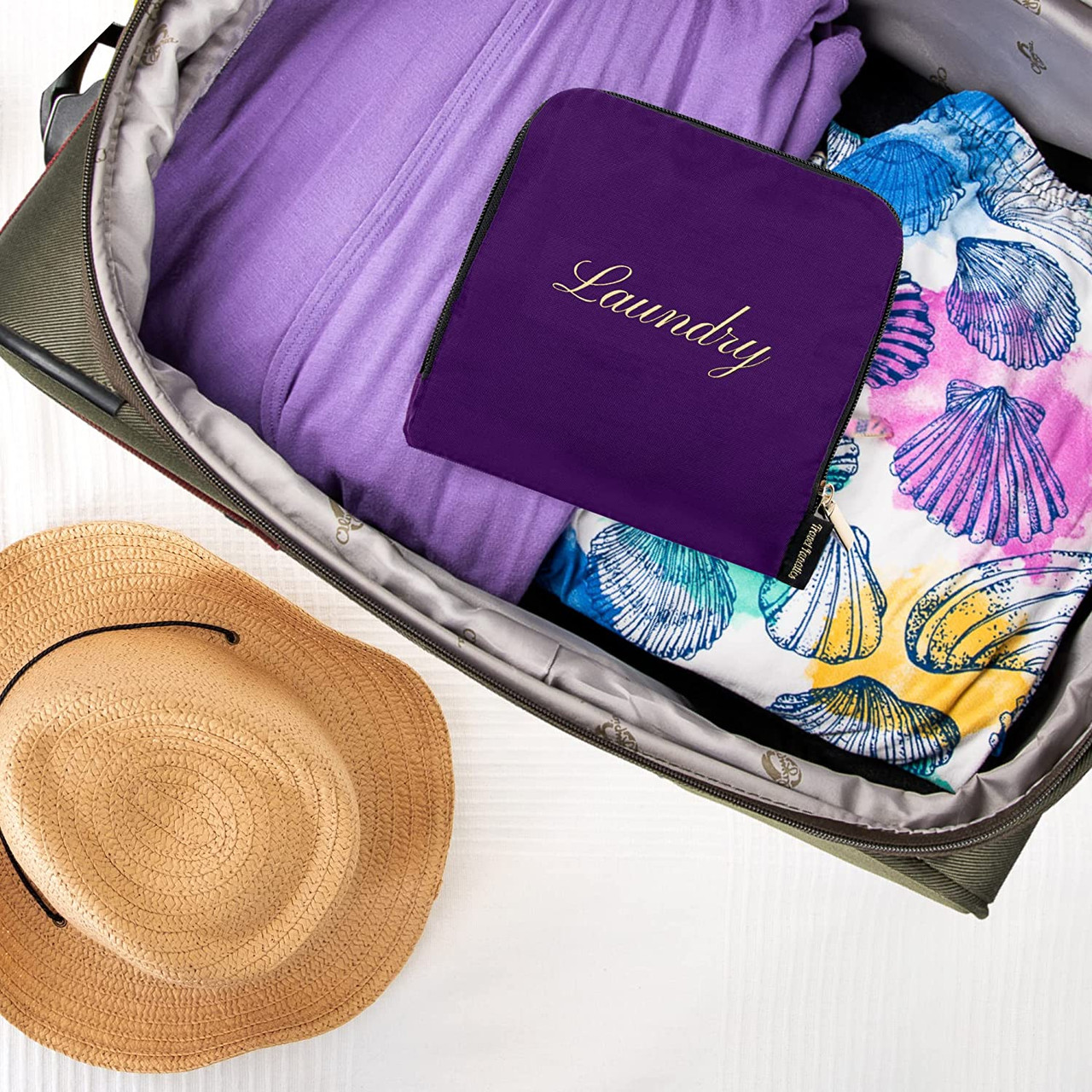 Miamica Grey & Gold Laundry Travel Expandable Laundry Bag