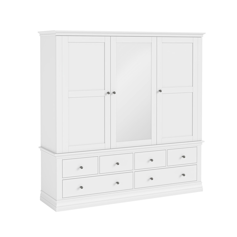 Banbury Painted White Triple Wardrobe With 6 Drawers