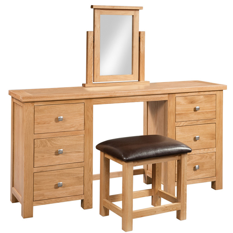 Dorchester Oak Double Pedestal Dressing Table + Stool