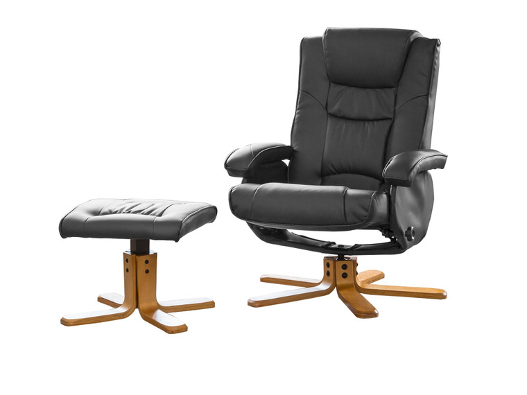 Mykonos Leather Heat And Massage Swivel Recliner With Stool