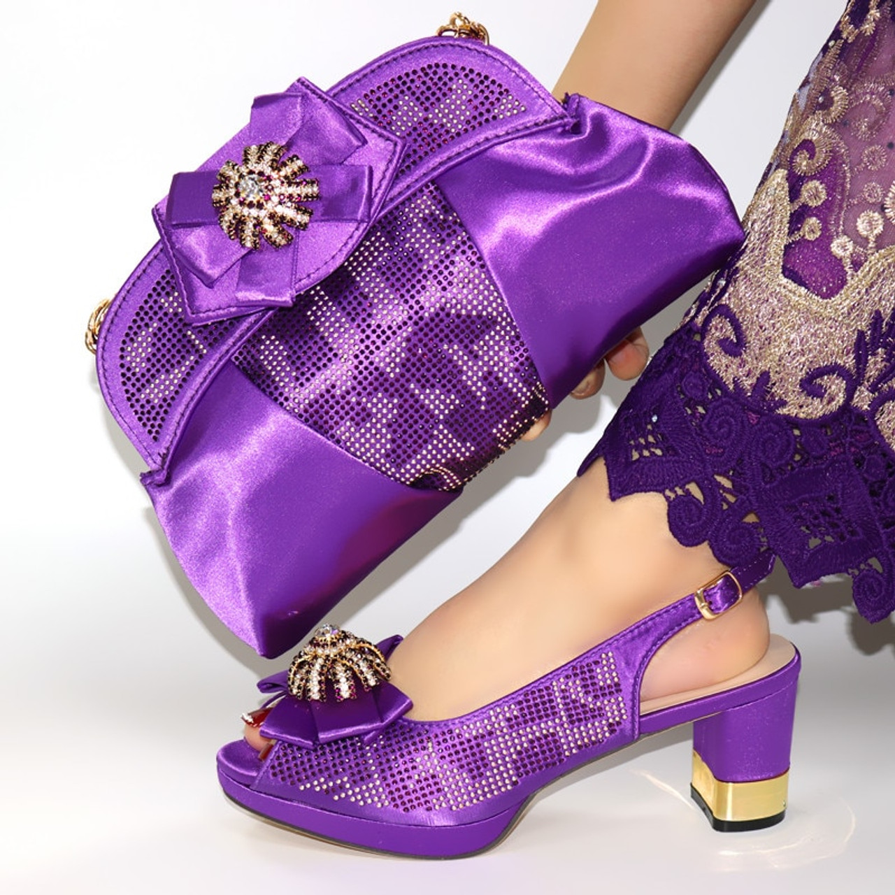 purple shoes and bag