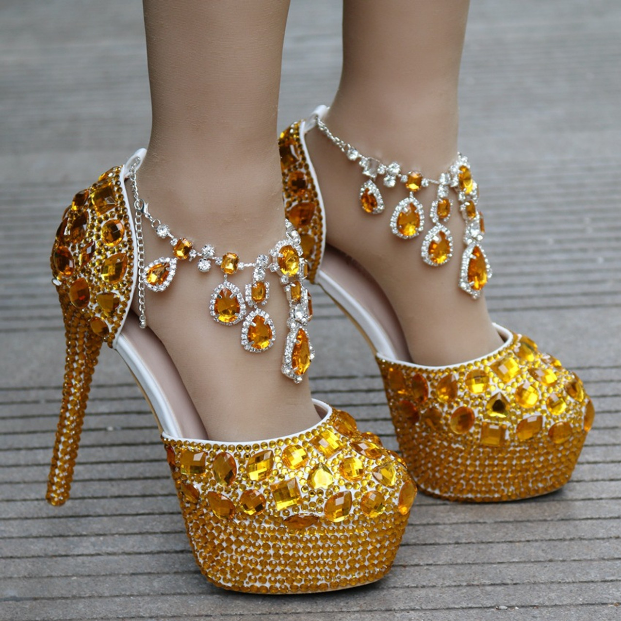 gold rhinestone heels