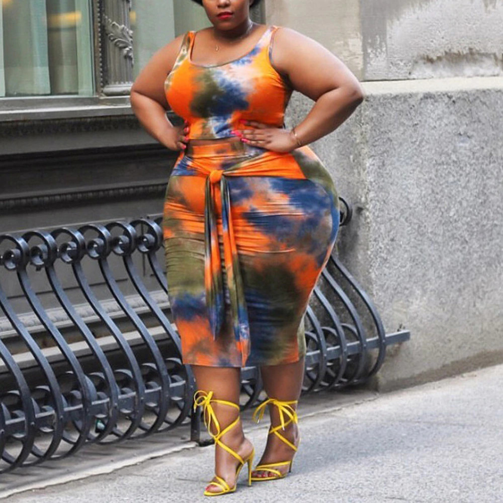 plus size tie dye two piece set