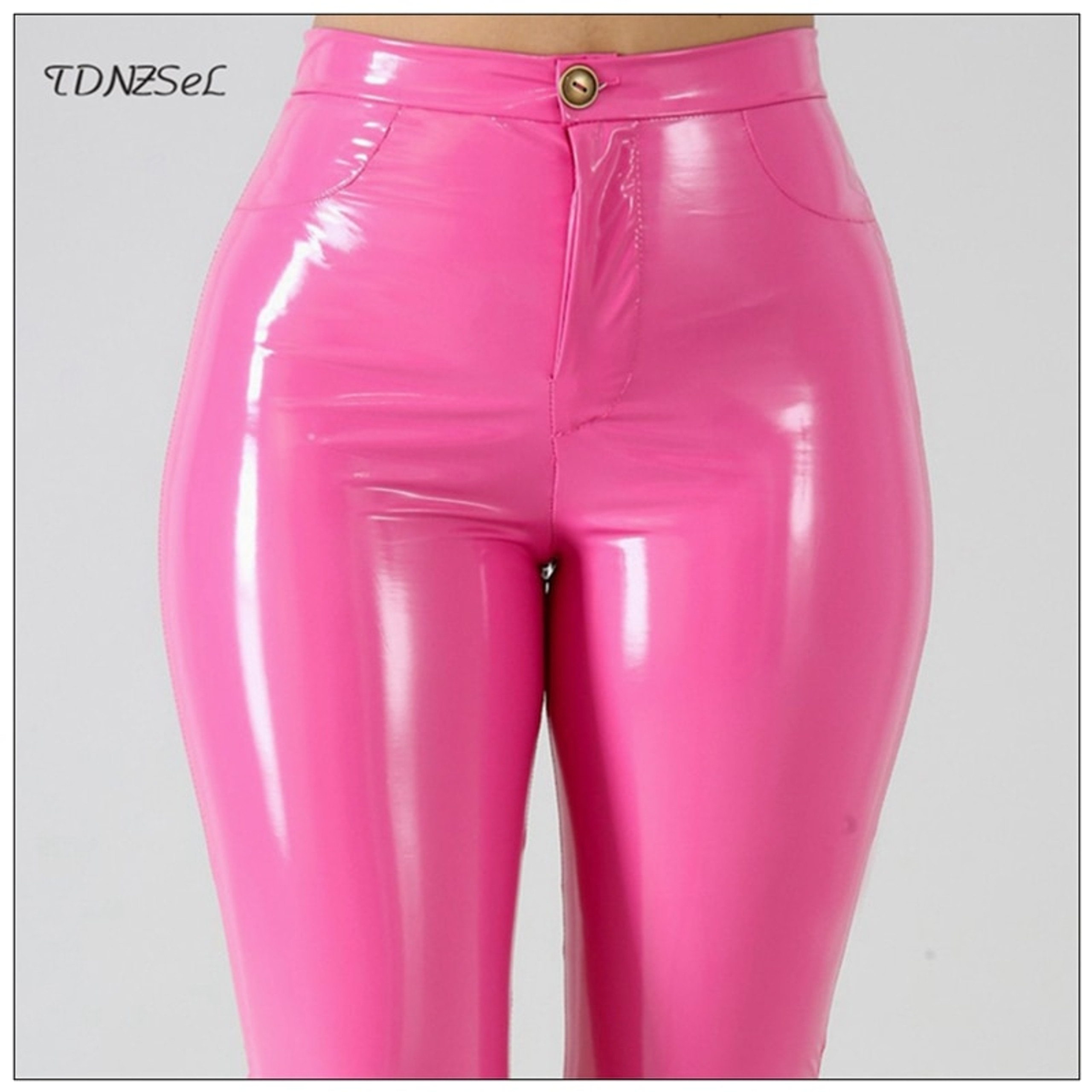 Queenline Plus Big Size Pu Faux Leather Leggings Large Shiny Skinny Pants Slacks Women High 4512