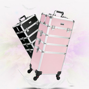 QueenLine Women's multi-layer professional trolley cosmetic case portable makeup rolling luggage nail art tattoo beauty travel suitcase