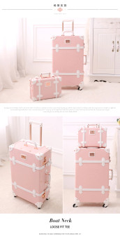 QueenLine Cute 13" 20" 26" Embossed Pink Carry On Suitcase Ladies Pu Leather 3 Piece Vintage Luggage Sets for Women with Wheels