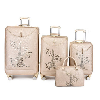 QueenLine Export PU travel luggage set trolley travel suitcase box set on wheels with cosmetic bag