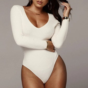 QueenLine Off Shoulder Rib Knitted Sexy Bodysuit Women Autumn White Black Long Sleeve Bodysuit Winter Body Tops Femme