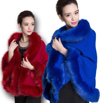 QueenLine  New Fashion Spring Women Faux Fur Coat Leather Grass Fox Fur Collar Ponchos And Capes Lady Purple Shawl Cape Wool Fur Coat