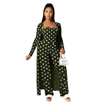 QueenLine Fashion Casual Women Jumpsuit Set Female 2 Piece Outfits Doted Suit Camis Romper+Long Cardigan Coat Women Two Piece Sets