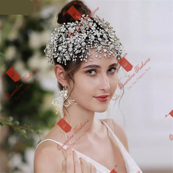 QueenLine Fashion Handmade Large Crown Bride Headdress Headband Tiara Hairband Prom Pageant Hair Accessories Hair Jewelry Bridal Tiara