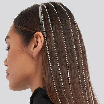 QueenLine Hair Chain Headpiece Accessories for Women Crystal Hair Hoop Headband Head Chain Jewelry Long Tassel Rhinestone Luxury Tiaras