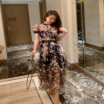 QueenLine High-end Custom Luxury Runway Designer Self Portrait Dress Summer Mesh embroidery sequined flowers layers lace Long dress QueenLine High-end Custom Luxury Runway Designer Self Portrait Dress Summer Mesh embroidery sequined flowers layers lace Long dress