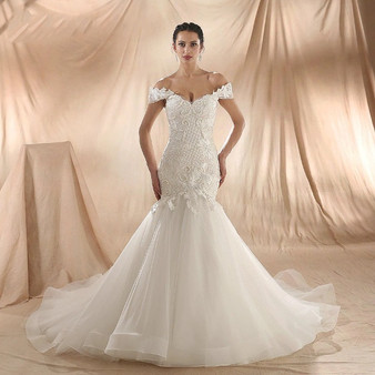 QueenLine New Model Mermaid Wedding Gown Beading Lace Wedding Dress