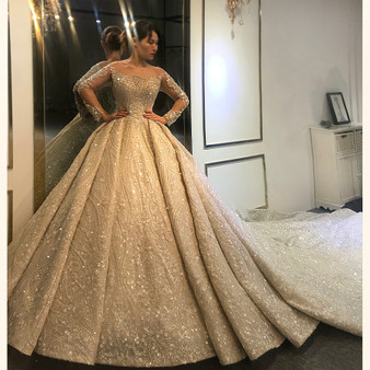 QueenLine Dubai Luxury Wedding Dress Heavy Beading With Long Sleeves Bridal Dress 100% Real Work High Quality